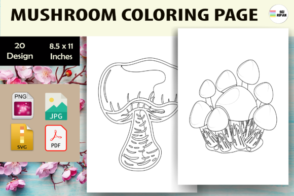 Mushroom Coloring Page for Kids 2 - KDP: A Versatile Tool for Creative and Business Workflows
